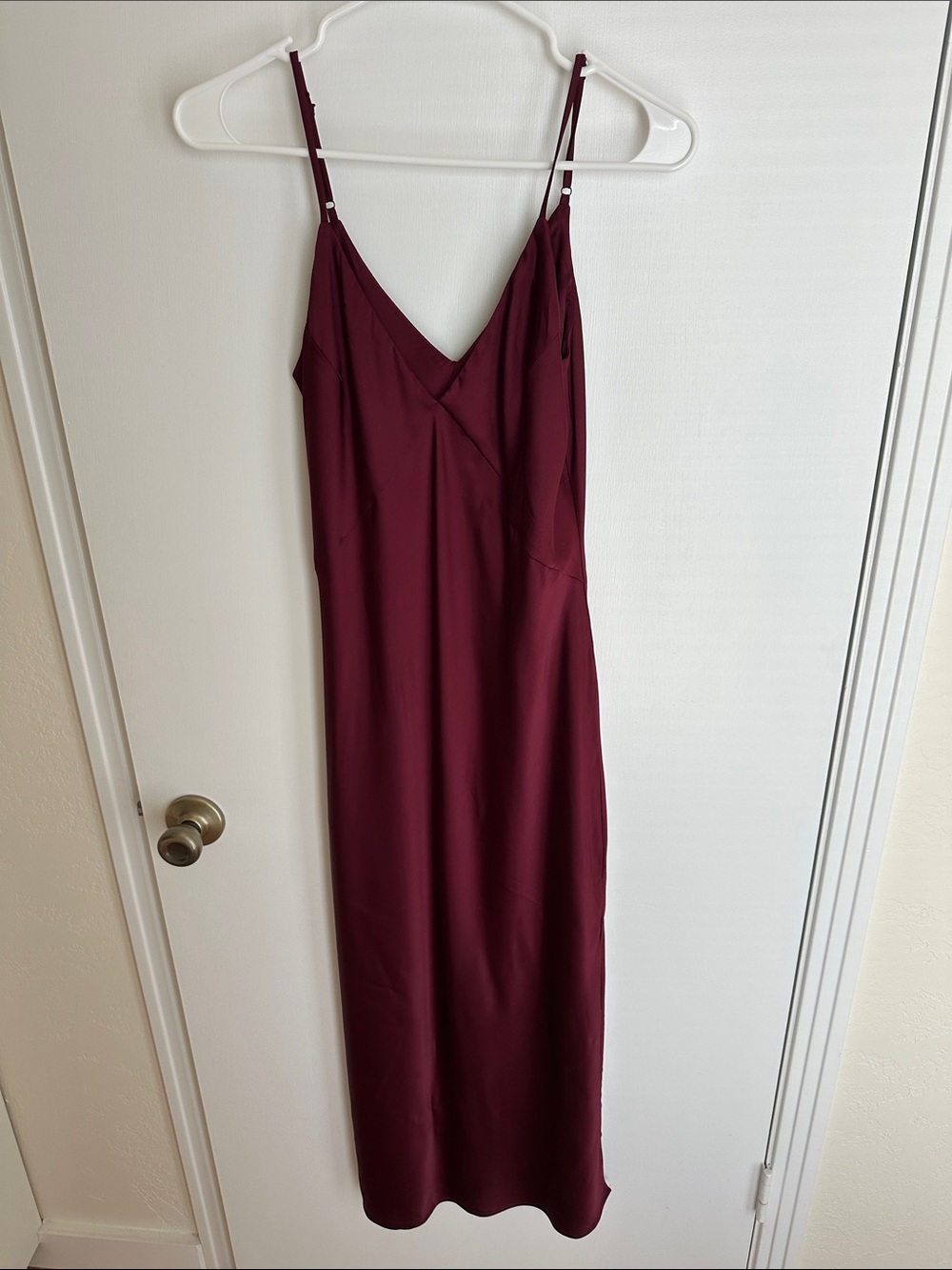 Women's Burgundy Slip Dress - Elegant V-Neck Midi